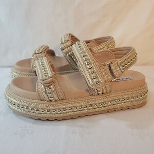 Steve Madden Bigmona (Women's 9.5) Tan with Gold Accents Platform Sandals